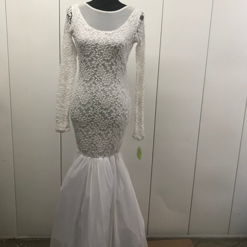 Open Back Mermaid Wedding Dress with long sleeves